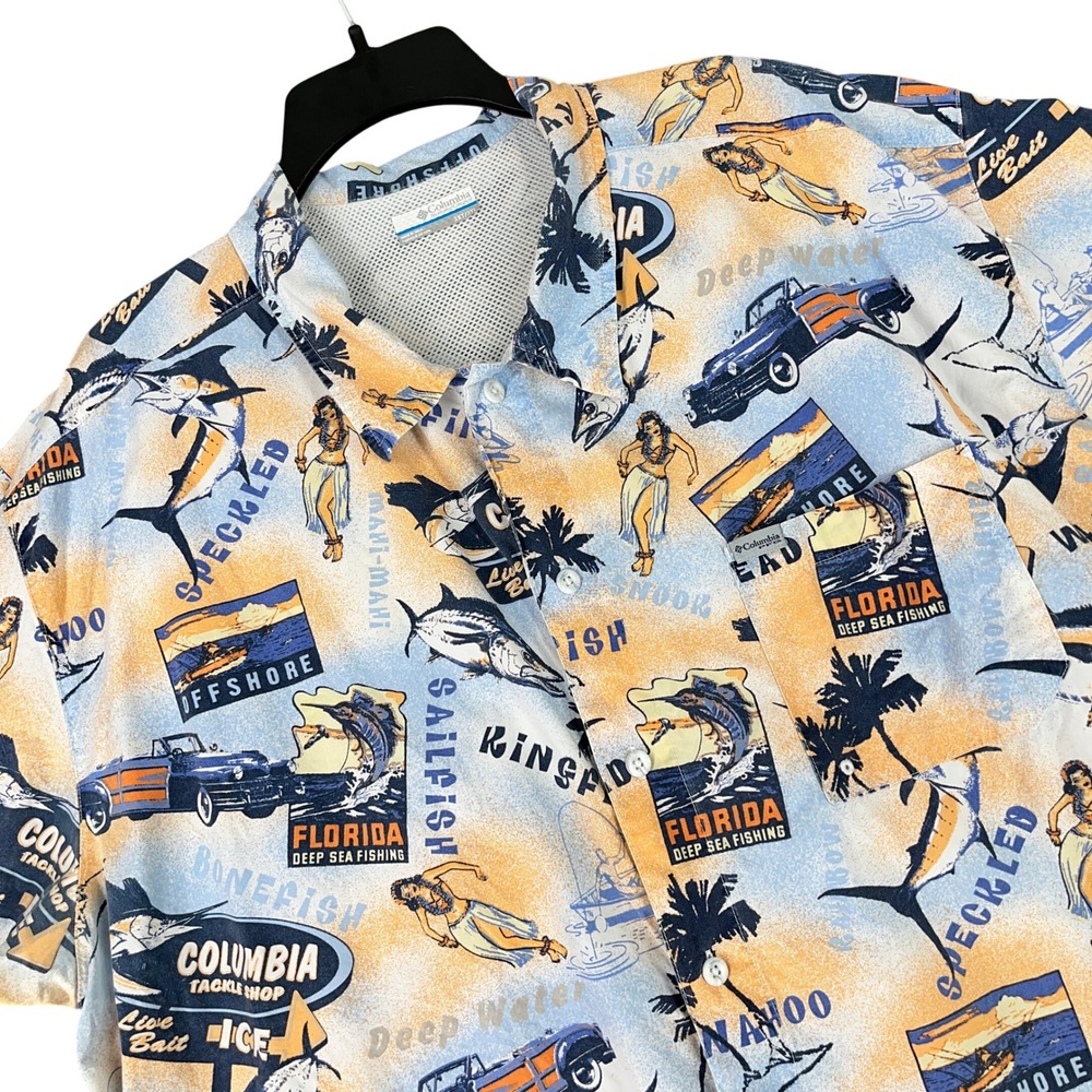 Columbia PFG Shirt Mens 3XLT Florida Fishing Print Cotton Short Sleeve Vented